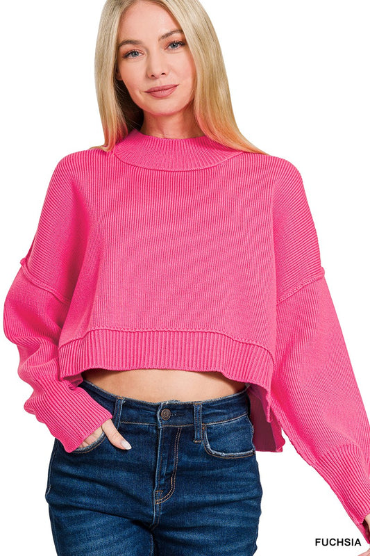 Side slit oversized cropped sweater