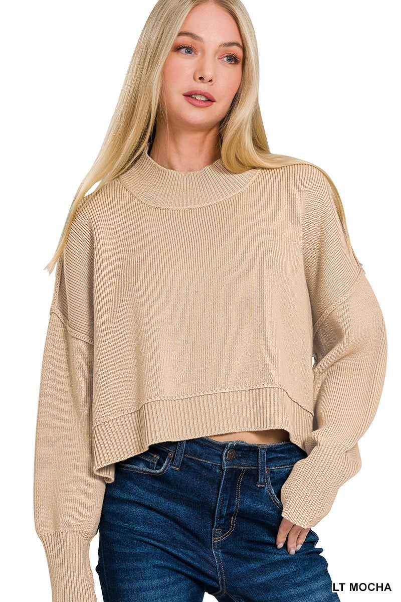 Side slit oversized cropped sweater