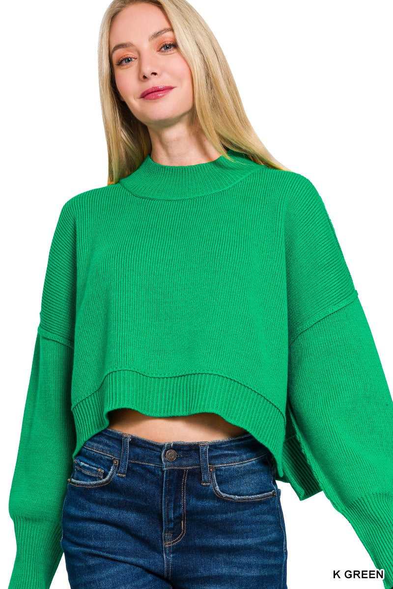 Side slit oversized cropped sweater