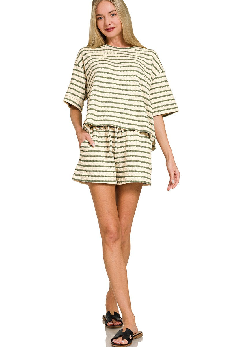 Striped short sleeve tee & shorts set