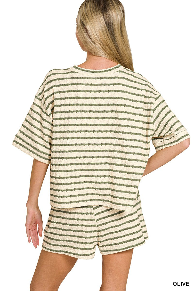 Striped short sleeve tee & shorts set