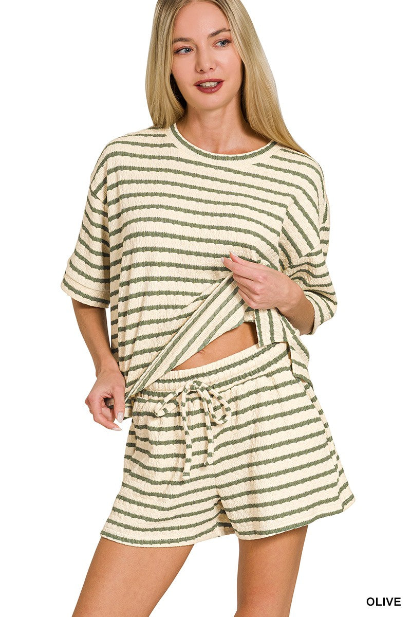 Striped short sleeve tee & shorts set