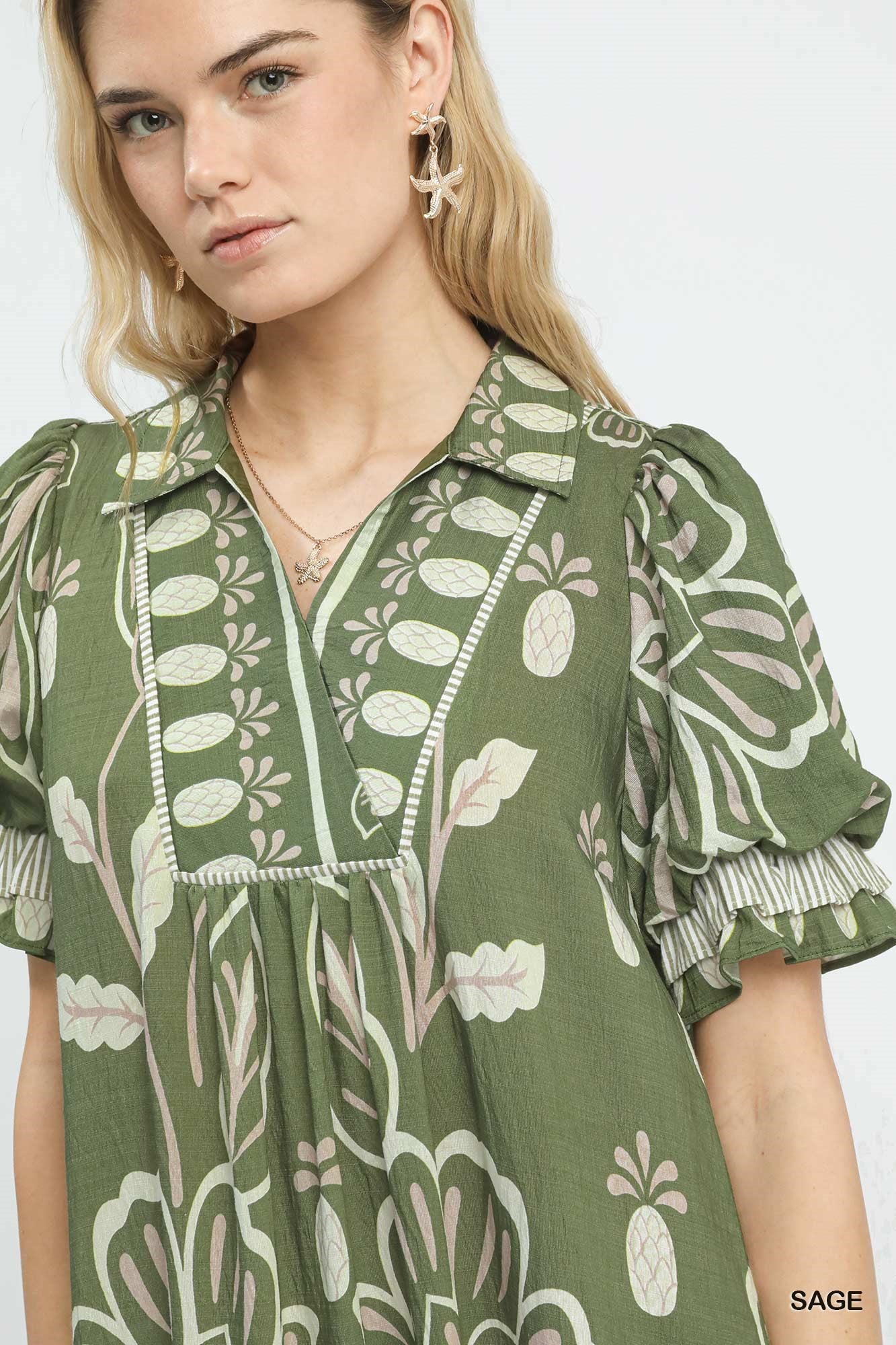 Floral Border Print Tiered Midi Dress