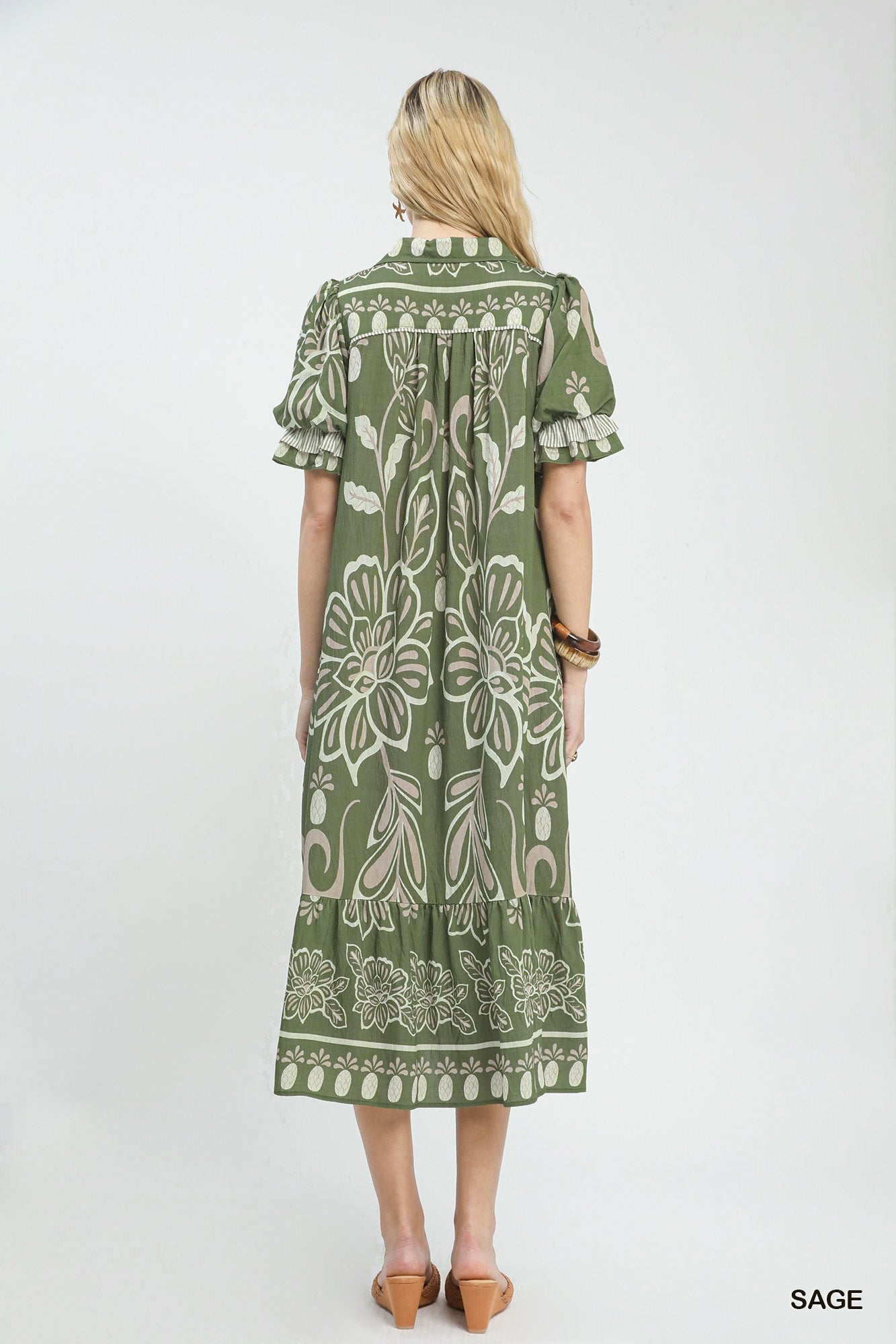 Floral Border Print Tiered Midi Dress