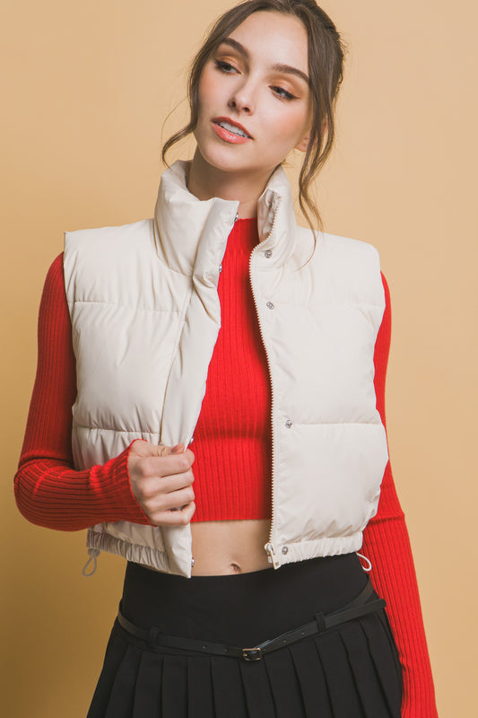 Cropped Puffer Vest With Pockets