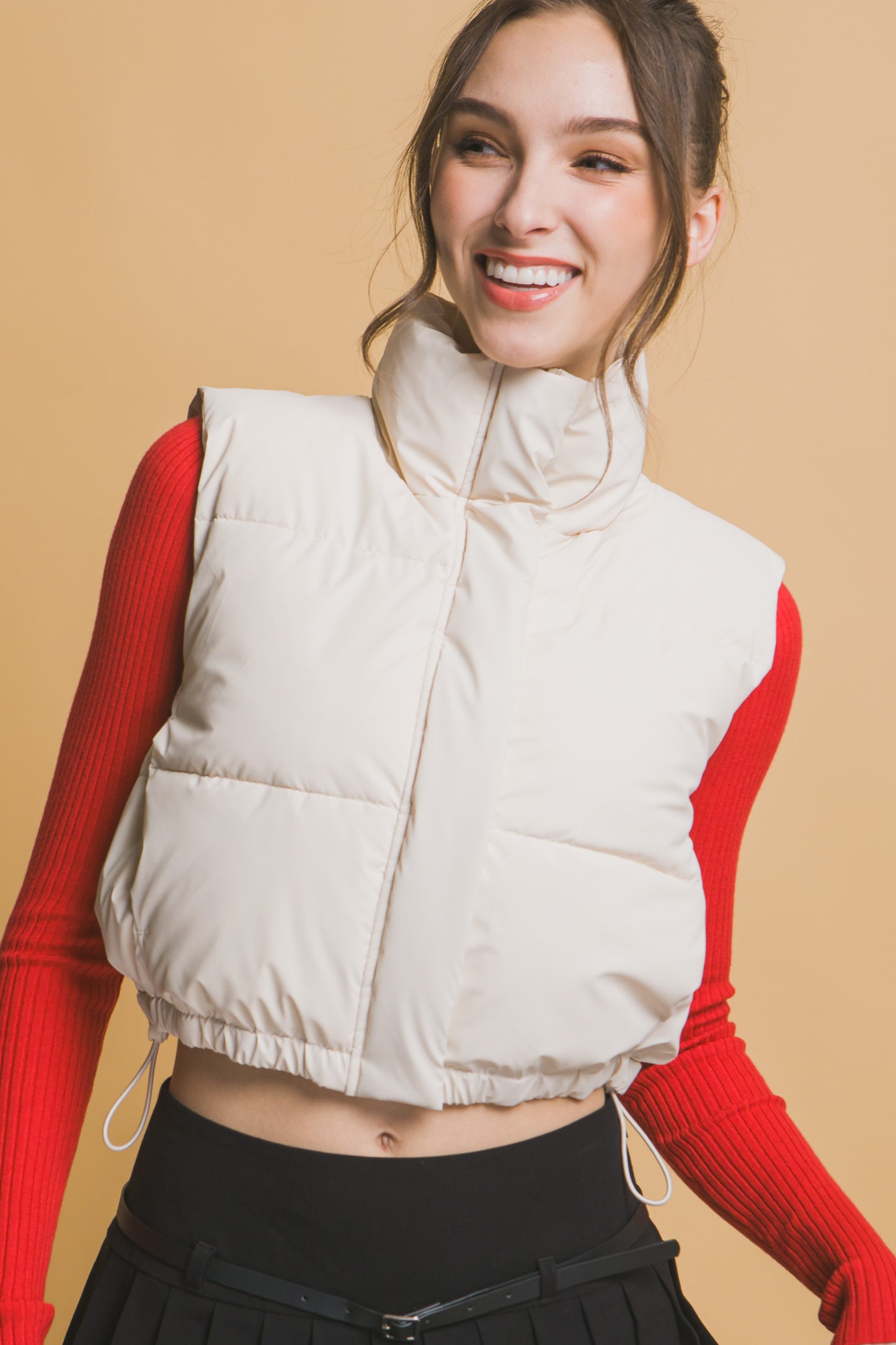 Cropped Puffer Vest With Pockets