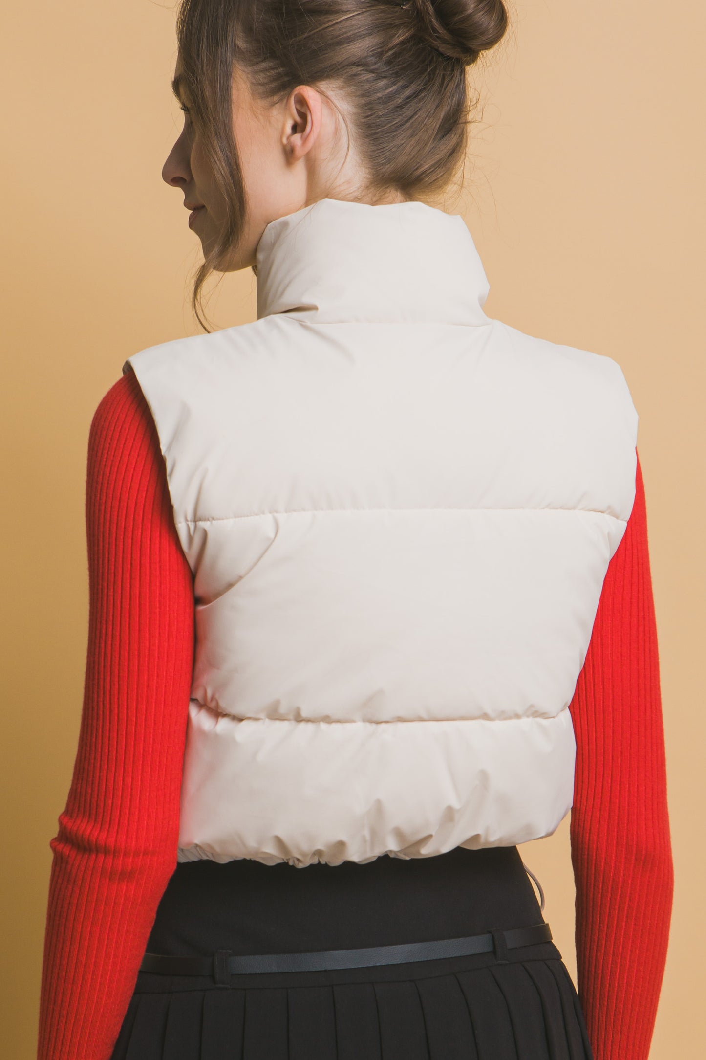 Cropped Puffer Vest With Pockets