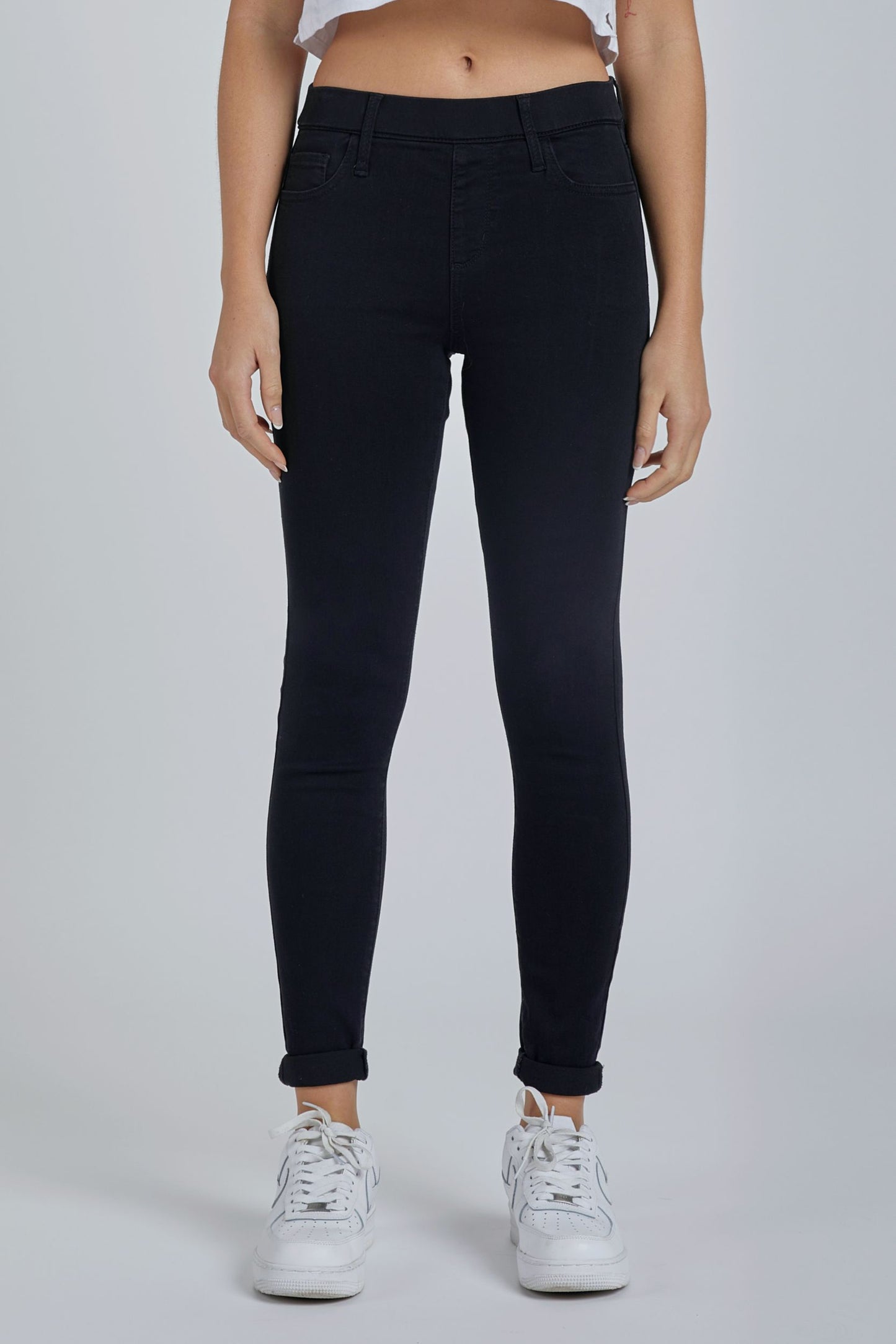 Mid Rise Pull On Crop Skinny with Rolled Hem