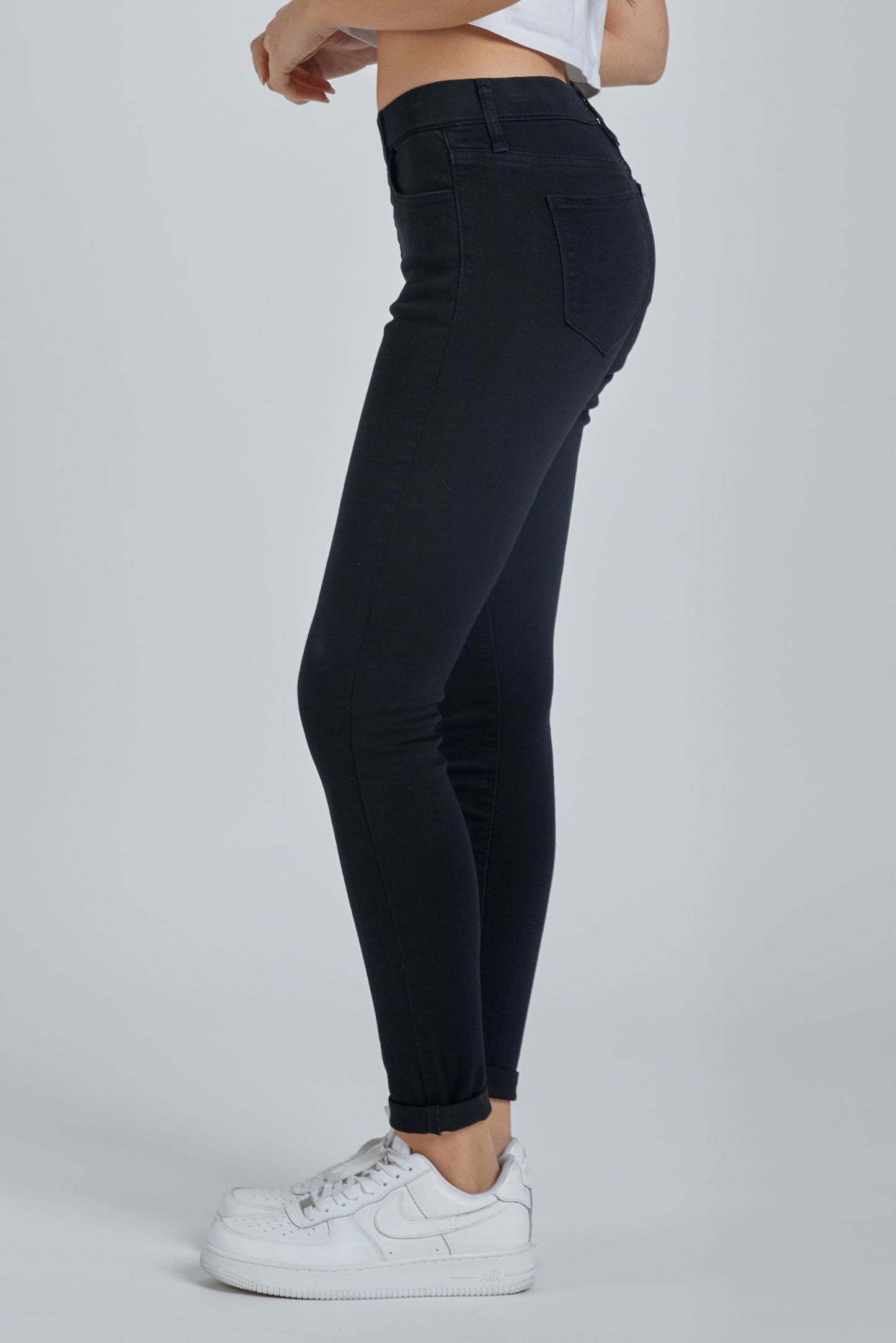 Mid Rise Pull On Crop Skinny with Rolled Hem