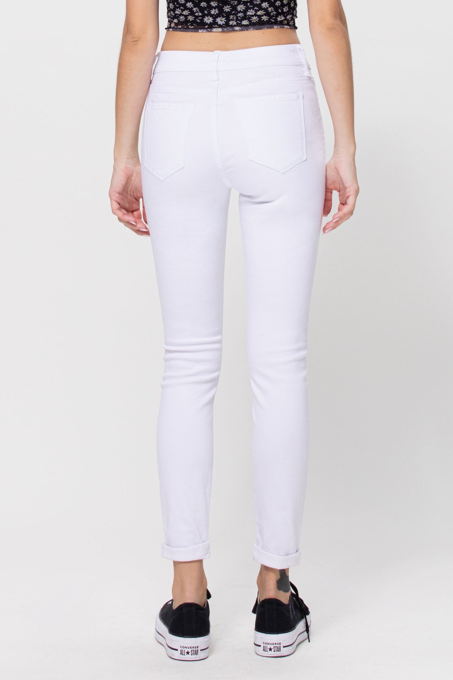 Mid Rise Double Rolled Cuff Pull On Crop Skinny