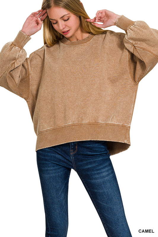 ACID WASH FLEECE OVERSIZED PULLOVER