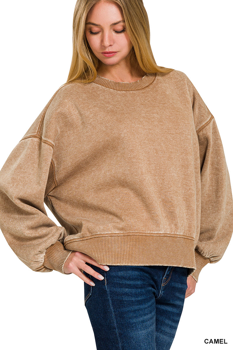 ACID WASH FLEECE OVERSIZED PULLOVER