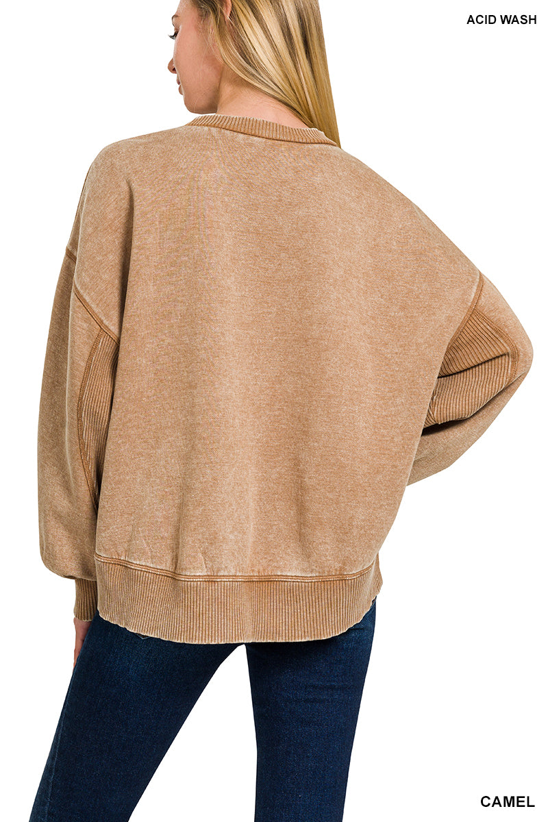 ACID WASH FLEECE OVERSIZED PULLOVER